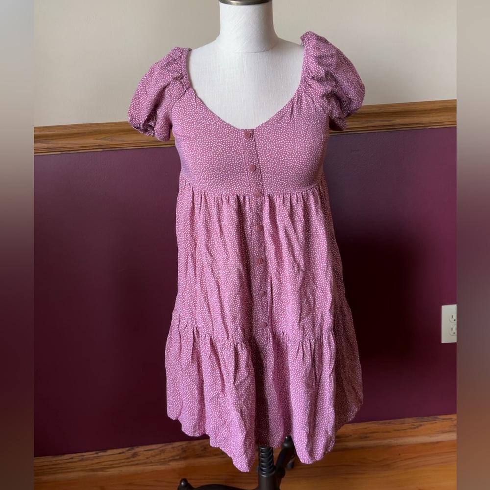 Wild Fable Tiered Flowy Red and White Puff Sleeve XS Dress